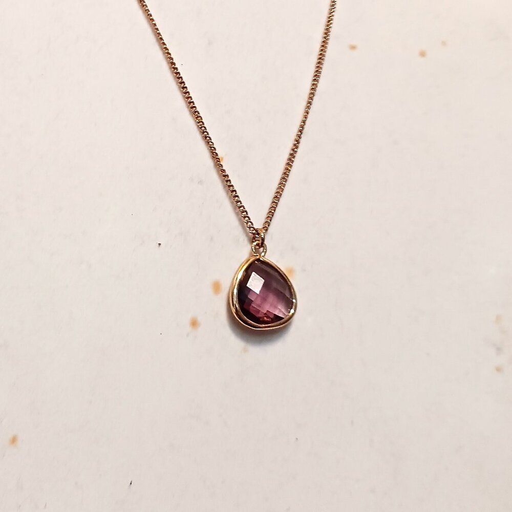 Express Gold Tone Chain Necklace with Purple Teardrop Crystal Pendant - Picture 3 of 8
